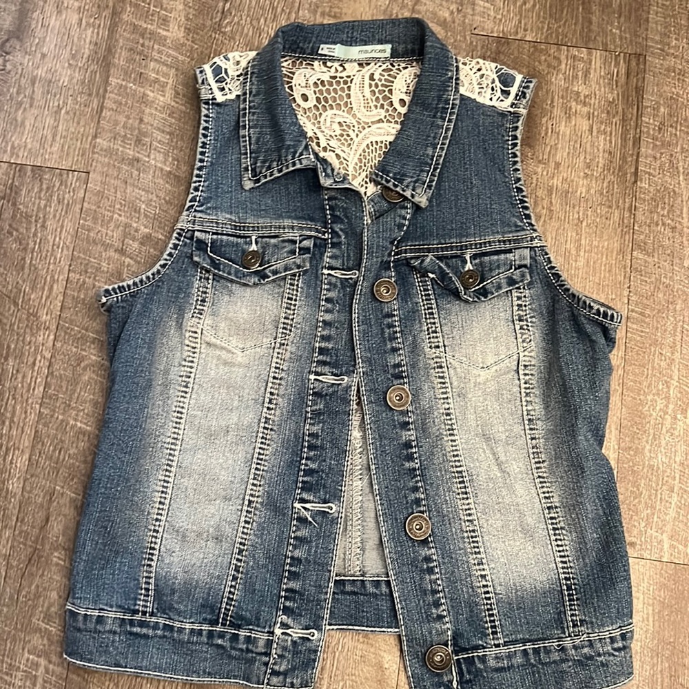 Denim Vest with Lace Detail